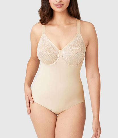 Visual Effects Body Briefer with Minimizer Bra: Sand