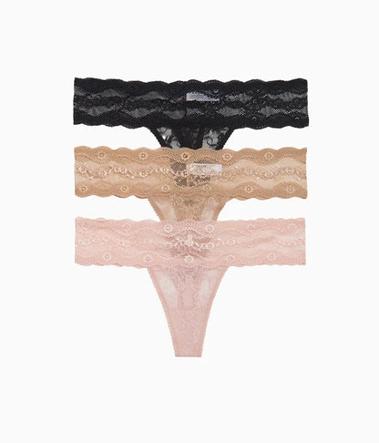 Lace Kiss Thong Panty Pack: Rose Smoke/Au Natural/Night