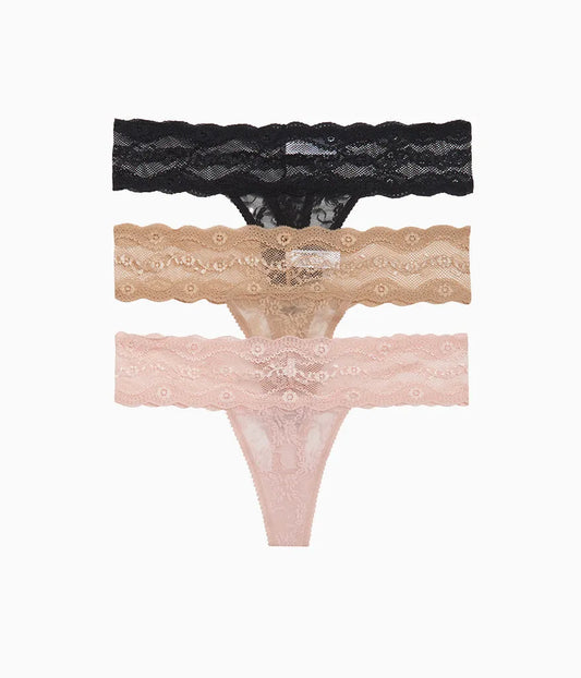 Lace Kiss Thong Panty Pack: Rose Smoke/Au Natural/Night