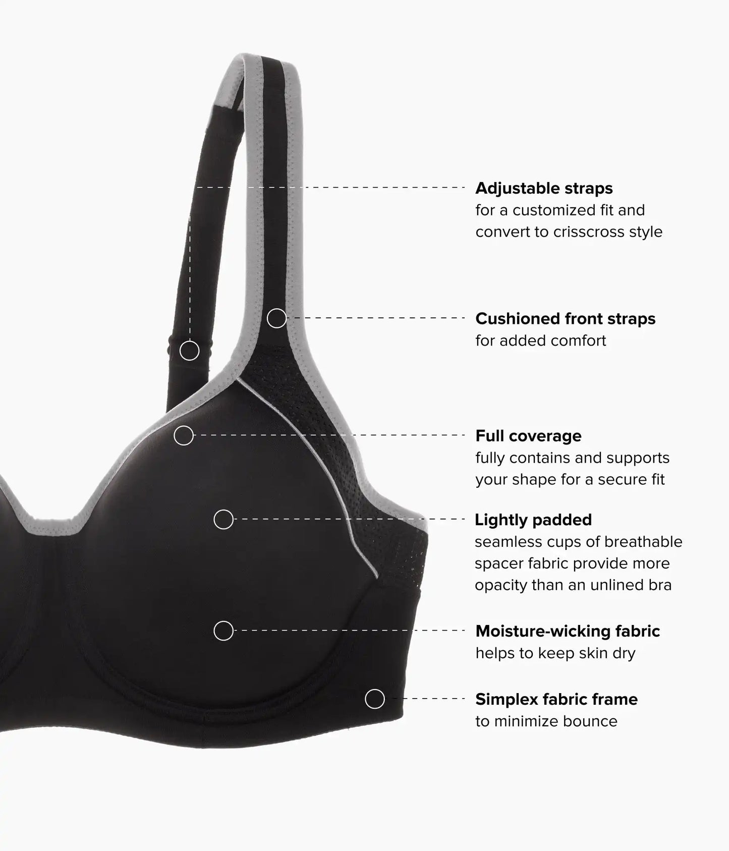 Lindsey Sport Contour Underwire Bra: Black/Lilac Gray