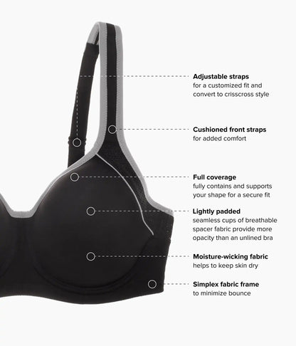 Lindsey Sport Contour Underwire Bra: Black/Lilac Gray