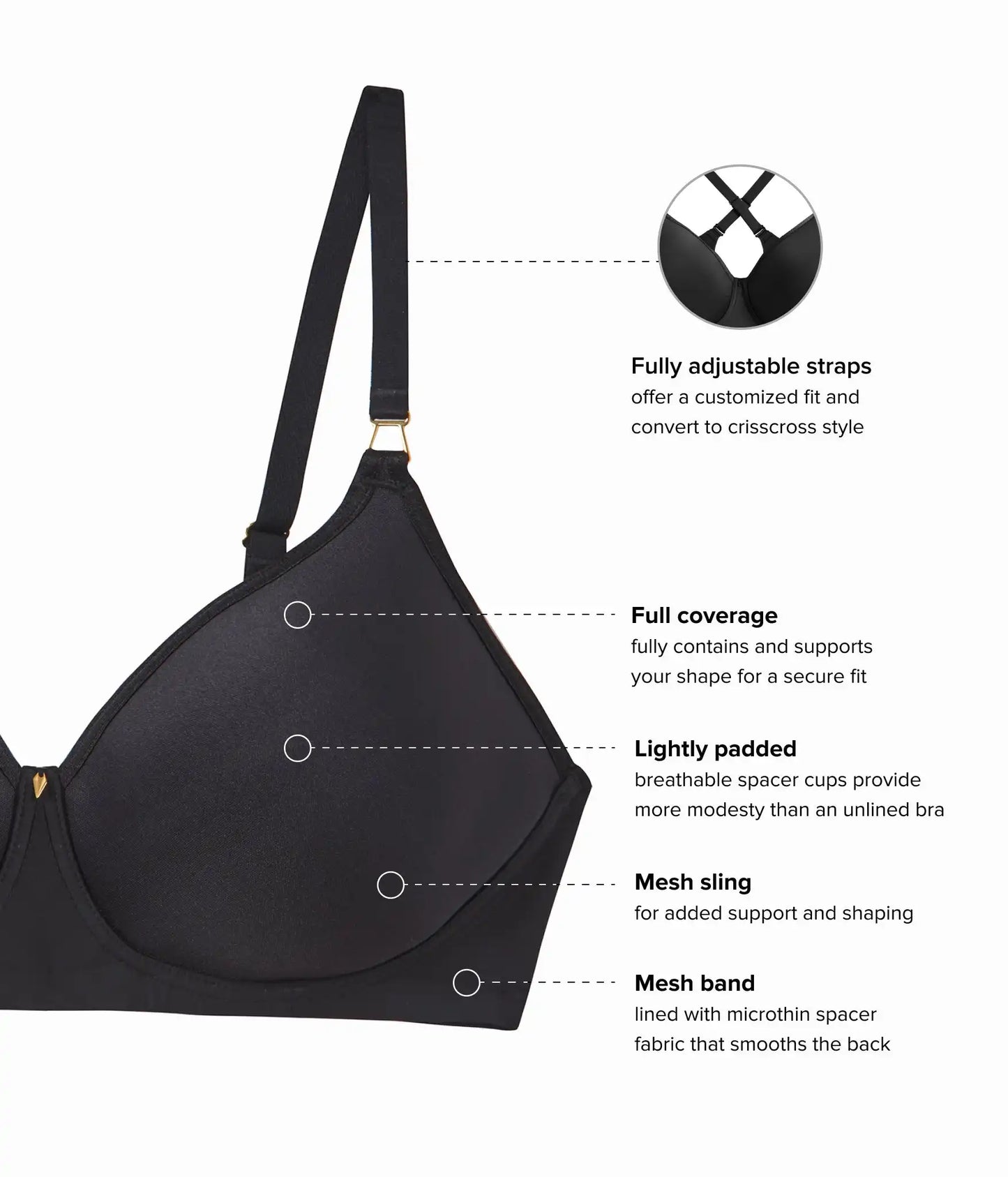 Simply Done Wire Free T-Shirt Bra: Black